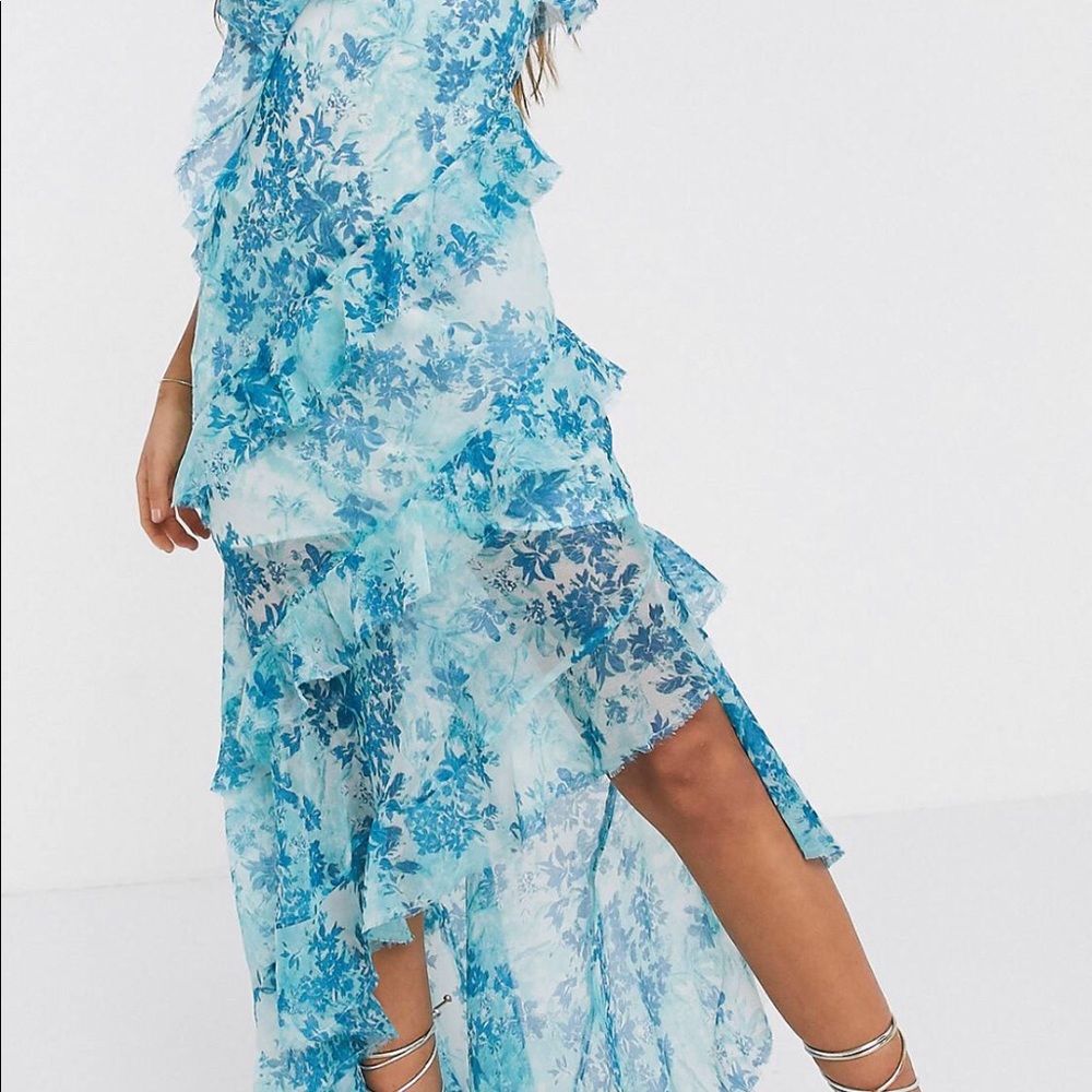 ASOS tiered cami slip maxi dress in blue floral